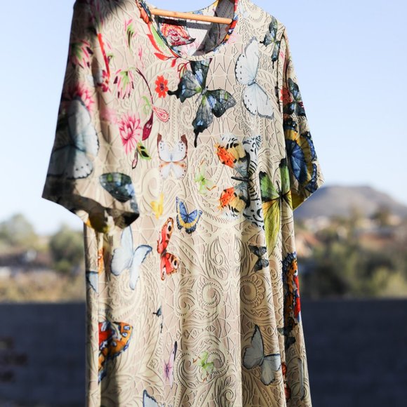 Johnny Was Mitchi Swing Dress in Butterfly Print Stretch Jersey Size L EUC - Picture 2 of 4